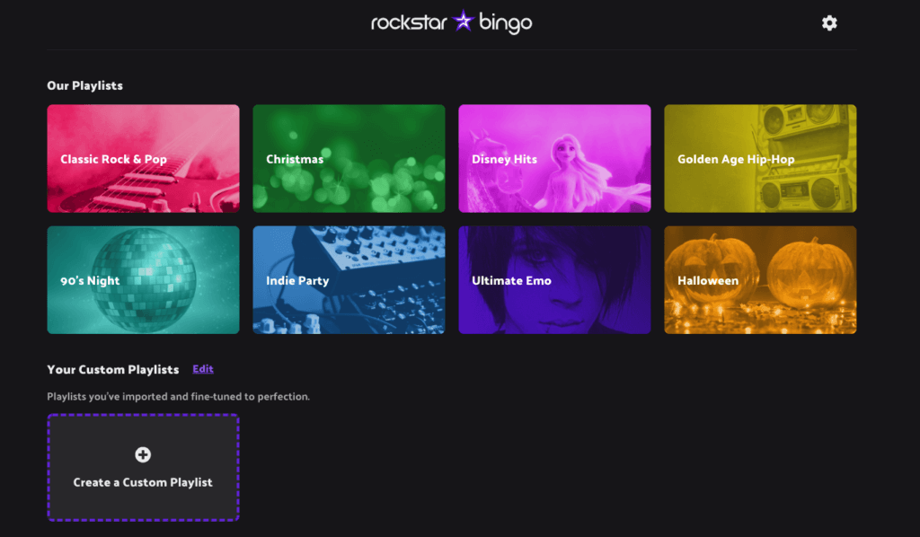 Music bingo playlists available when hosting with Rockstar Bingo.