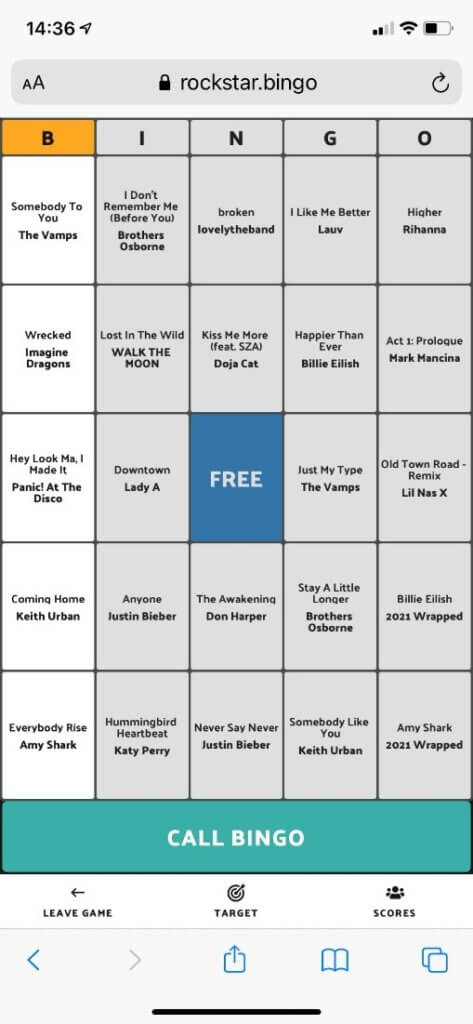 Digital music bingo cards 