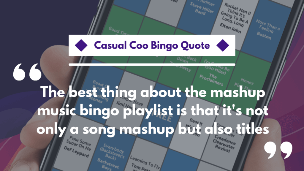 The mashup music bingo playlist is one of the most popular music bingo themes for Dauber Tunes.