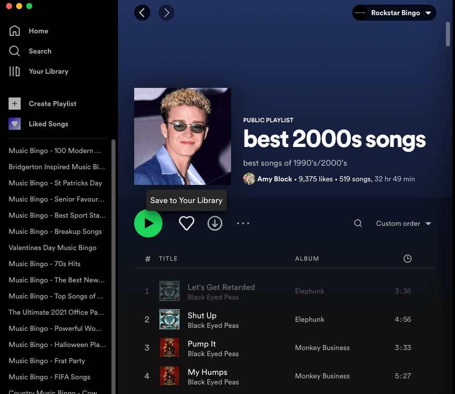 Learn how to save a Spotify playlist to your library to play Spotify music bingo.